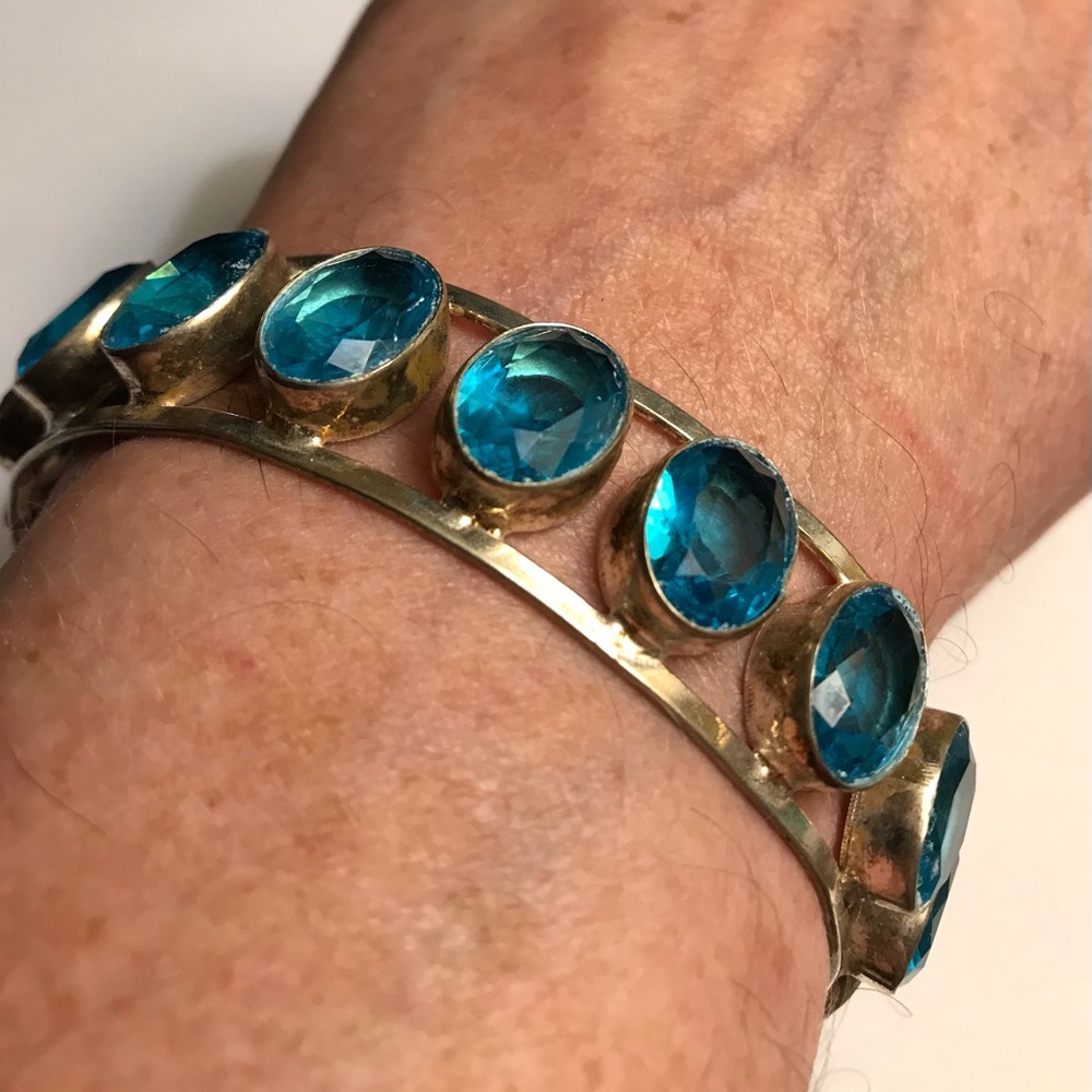 Blue Topaz 925 Sterling Silver Cuff Bracelet